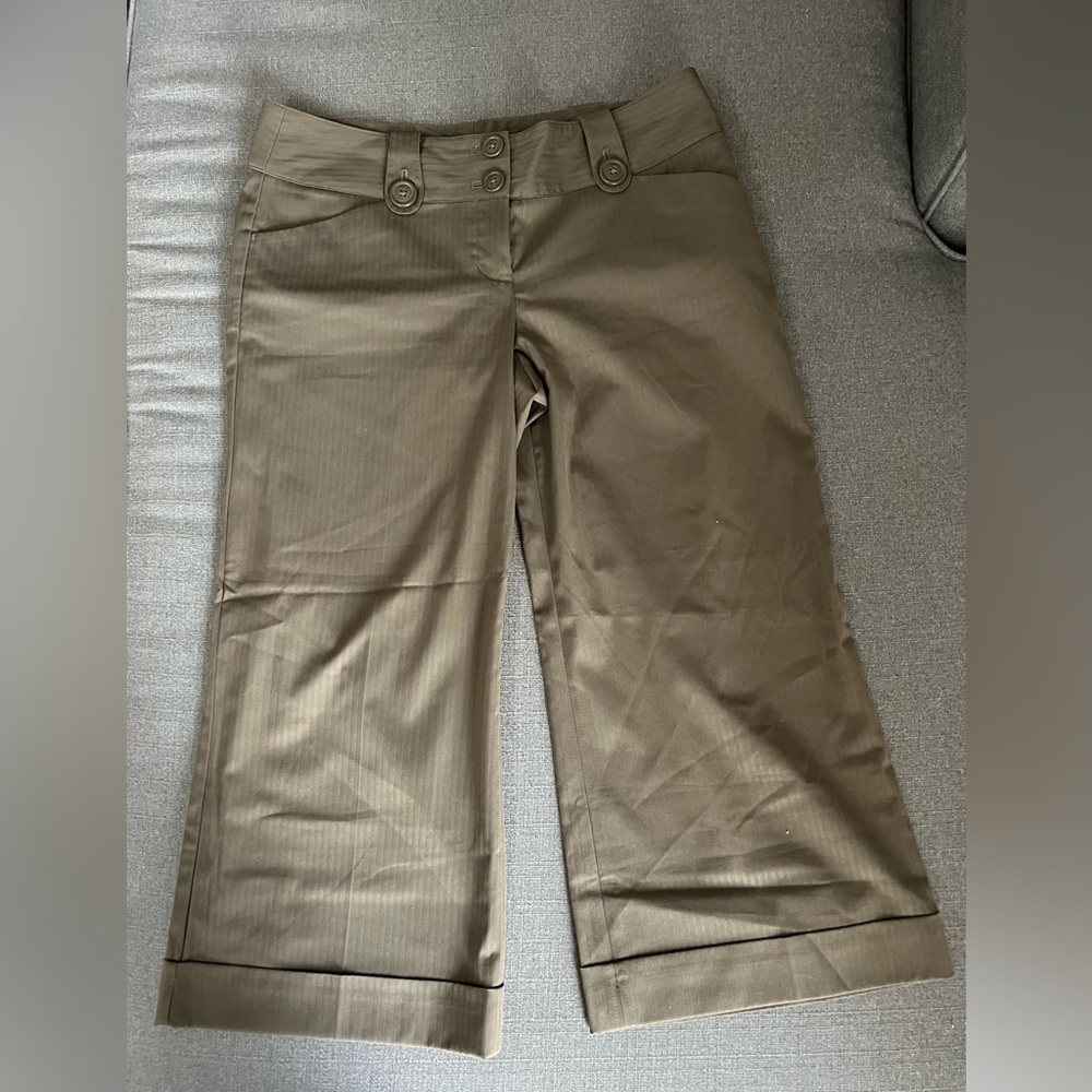 Express Wide Leg Cropped Pant, Olive Green, Size 8